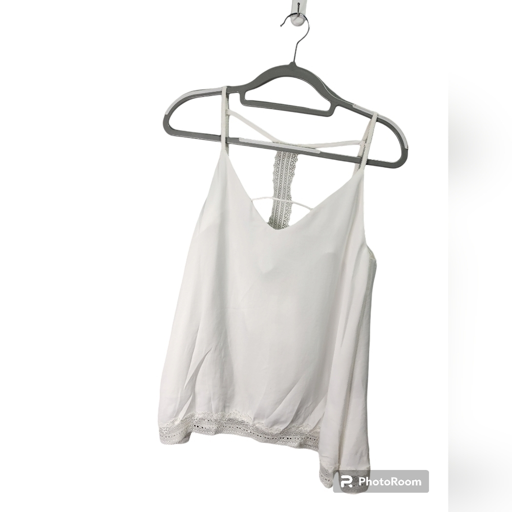 NWT POL Satin Criss Cross Strap Camisole w/V Neckline in Off White Sz. M - Picture 2 of 8